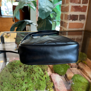 GUCCI Marmont Mini Black Chevron Calfskin Leather Camera Crossbody