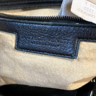 BOTTEGA VENETA Black Leather Intrecciato Trim Tote Bag