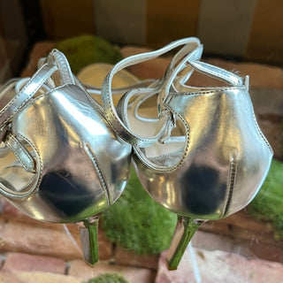 JIMMY CHOO Metallic Silver Leather Strappy Heels SZ40