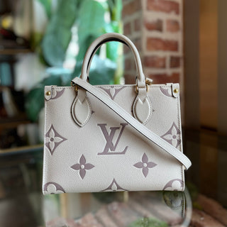 LOUIS VUITTON Onthego PM Creme Bois de Rose Giant Monogram Empreinte Leather Tote Bag