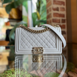 CHANEL Boy Flap Medium Gray Caviar Quilted Shoulder Bag