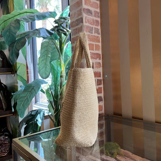SAINT LAURENT Natural Raffia Logo Tote Bag