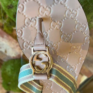 GUCCI Pink Blue Striped Guccissima Thong Sandals SZ37.5(7.5US)