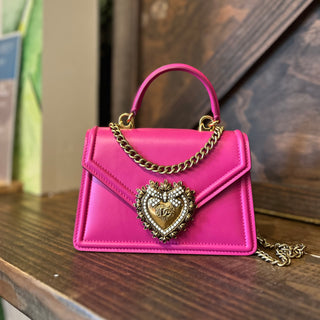 DOLCE & GABBANA Small Devotion Pink Smooth Calfskin Envelope Top Handle Bag