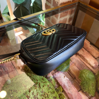 GUCCI GG Marmont Small Black Calfskin Matelasse Chain Crossbody