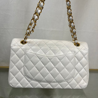 CHANEL Caviar Double Flap White w/ Gold  ADI1113