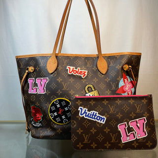 LOUIS VUITTON Neverfull MM Brown Limited Edition Monogram Canvas Patches Tote Bag