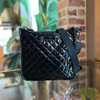 MZ WALLACE Metro Box Black Lacquer Quilted Crossbody Bag