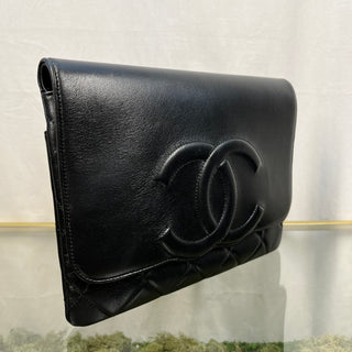 CHANEL Goatskin Quilted Timeless CC Black Clutch