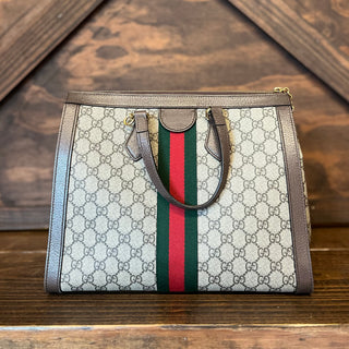 GUCCI Ophidia Medium GG Supreme Monogram Web Brown Tote