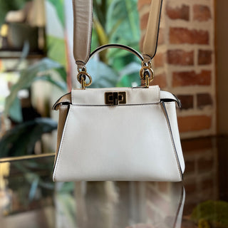 FENDI Peekaboo Mini White Leather Top Handle