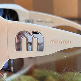 MIU MIU SMU03F White Oversized Shield Acetate Sunglasses