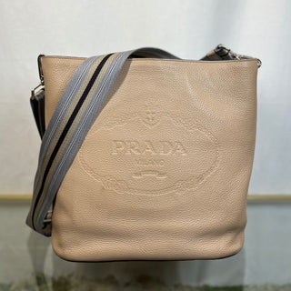 PRADA Vitello Phenix Bucket Crossbody Sand