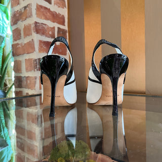 MANOLO BLAHNIK White/Black Slingback Patent Leather Heels SZ 35 (US 5)