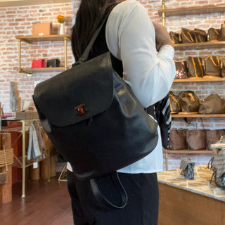 CHANEL Vintage Black Caviar Leather Tortoise CC Backpack Bag