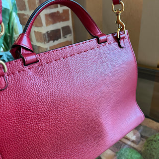GUCCI GG Marmont Red Pebbled Leather Top Handle Bag
