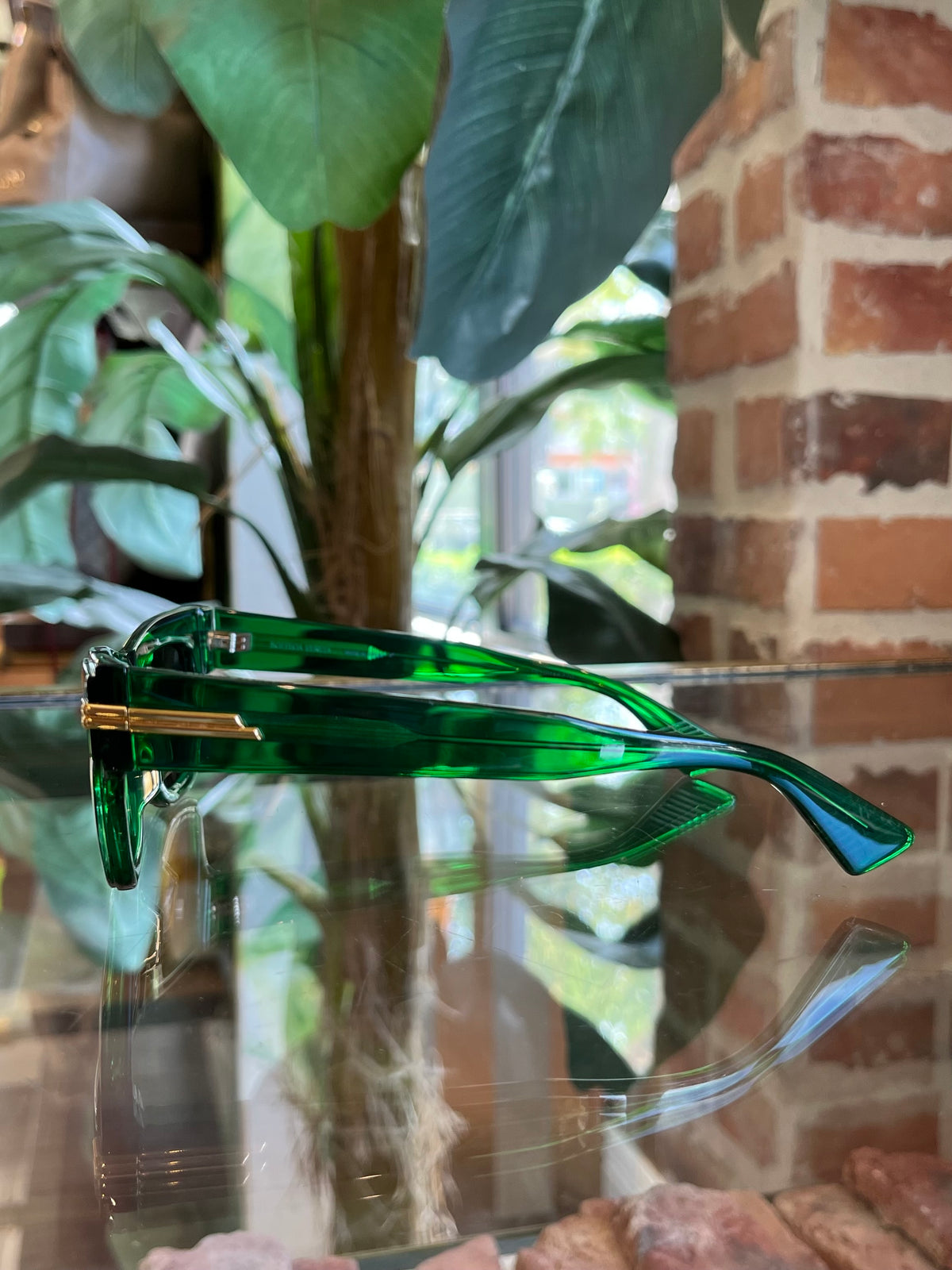 BOTTEGA VENETA BV122S Transparent Green Acetate 51MM Square Sunglasses