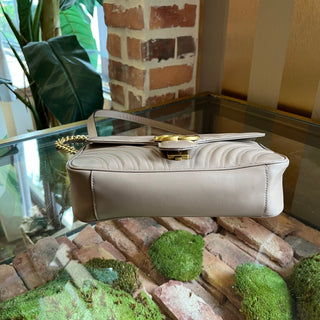 GUCCI GG Marmont Taupe Matelasse Chevron Leather Crossbody Bag