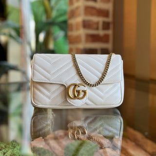 GUCCI Mini GG Marmont White Matelassé Calfskin Leather Shoulder Bag