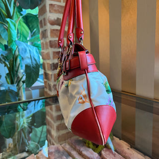 FERRAGAMO Under The Sea Gancini Red Multicolor Satin Leather Shoulder Bag