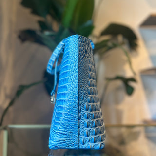 BRAHMIN Athena Tote Blue Melbourne Croc Embossed Leather Tote Bag