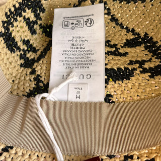 GUCCI Beige GG Monogram Raffia Bucket Hat SZ57(M)