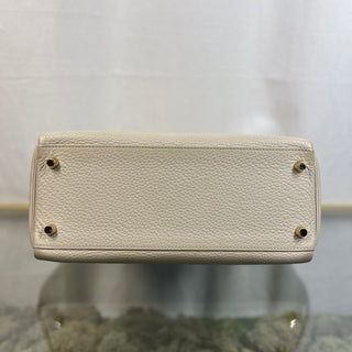 HERMES Kelly 28 Mushroom Clemence Taurillon Top Handle Bag