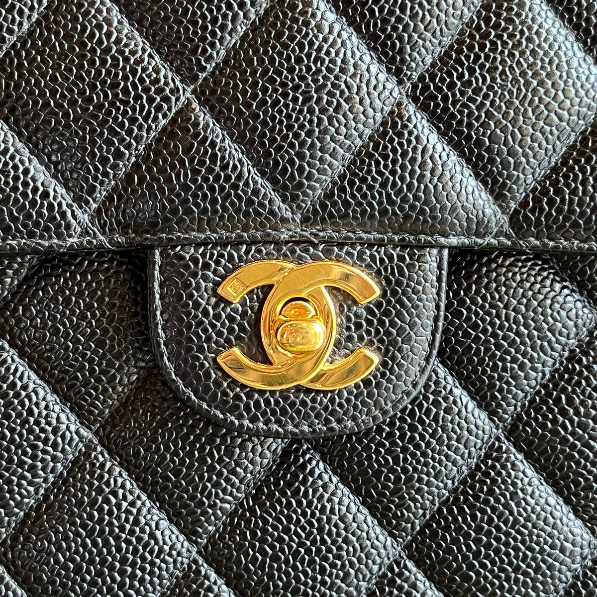 CHANEL Black Caviar Leather Vintage Single Flap Bag