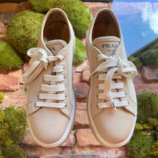 PRADA Beige Canvas Gabardine Espadrilles Sneakers SZ 39 (US 9)