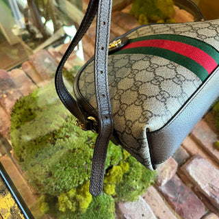 GUCCI Ophidia Web Small Beige Brown Leather Crossbody Bag