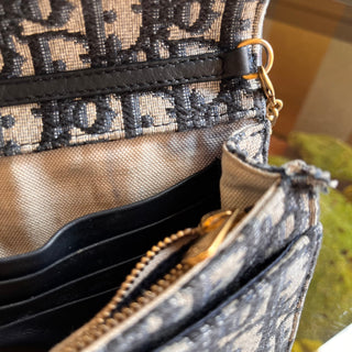 DIOR Saddle Wallet On Chain Oblique Blue Canvas Crossbody Bag