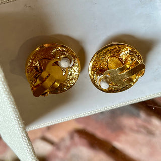 CHANEL Vintage Gold-Tone Brass CC Clip On Earrings