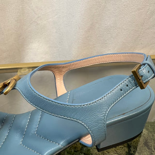 GUCCI Sweet Blue Nappa Matelasse Double G Sandals SZ38.5(8.5US)