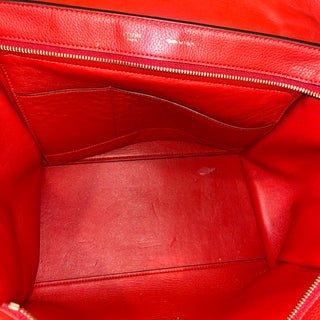 CELINE Small Trapeze Red Pebbled Calfskin Suede Leather Tote Bag