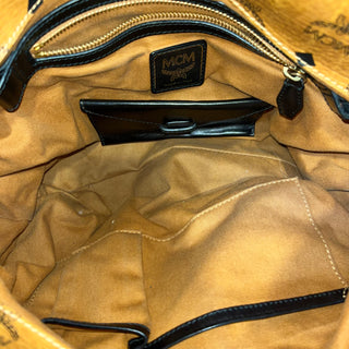 MCM Cognac Embossed Visetos Monogram Hobo Bag