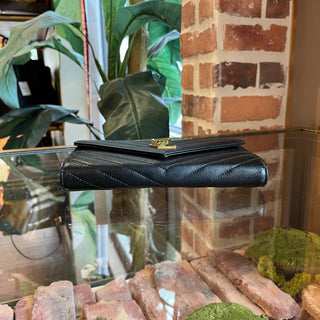 SAINT LAURENT Cassandre Black Grain De Poudre YSL Monogram Flap Wallet