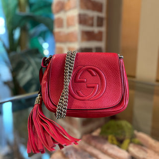 GUCCI Mini Red Pebbled Calfskin Leather Soho Crossbody