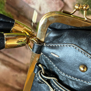 DOLCE&GABBANA Black Leather Small Kisslock Bag