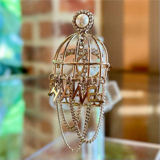 CHANEL Birdcage Light Gold Strass Pearl Crystal CC Brooch