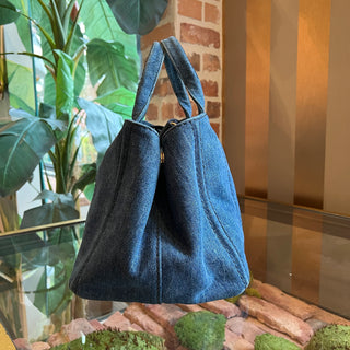 PRADA Canapa Medium Blue Denim Tote Bag