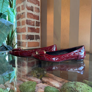 BURBERRY Burgundy Quilted Patent Leather Flats SZ 38.5