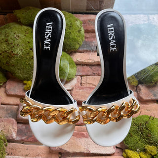VERSACE White/Black Leather Chain Pumps SZ 40 (US 10)