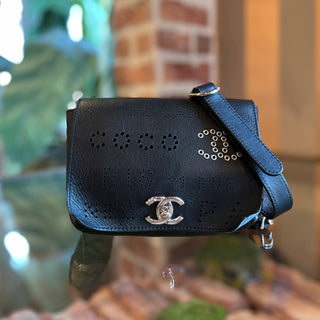 CHANEL CC Logo Eyelet Black Calfskin Belt Bag