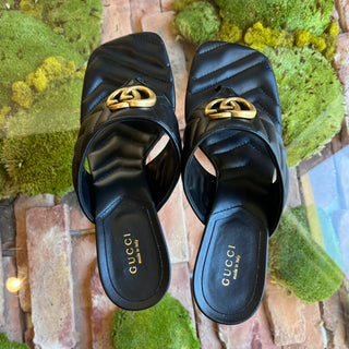 GUCCI GG Marmont Black Chevron Heels SZ39(9US)