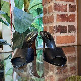 SAINT LAURENT Gippy 105 Black Calfskin Mule Sandals SZ37(7US)