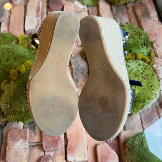 VALENTINO Denim Espadrille Rockstud Wedges SZ36(6US)
