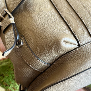 GUCCI Piuma Taupe Jumbo GG Embossed Calfskin Leather Double Buckle Backpack