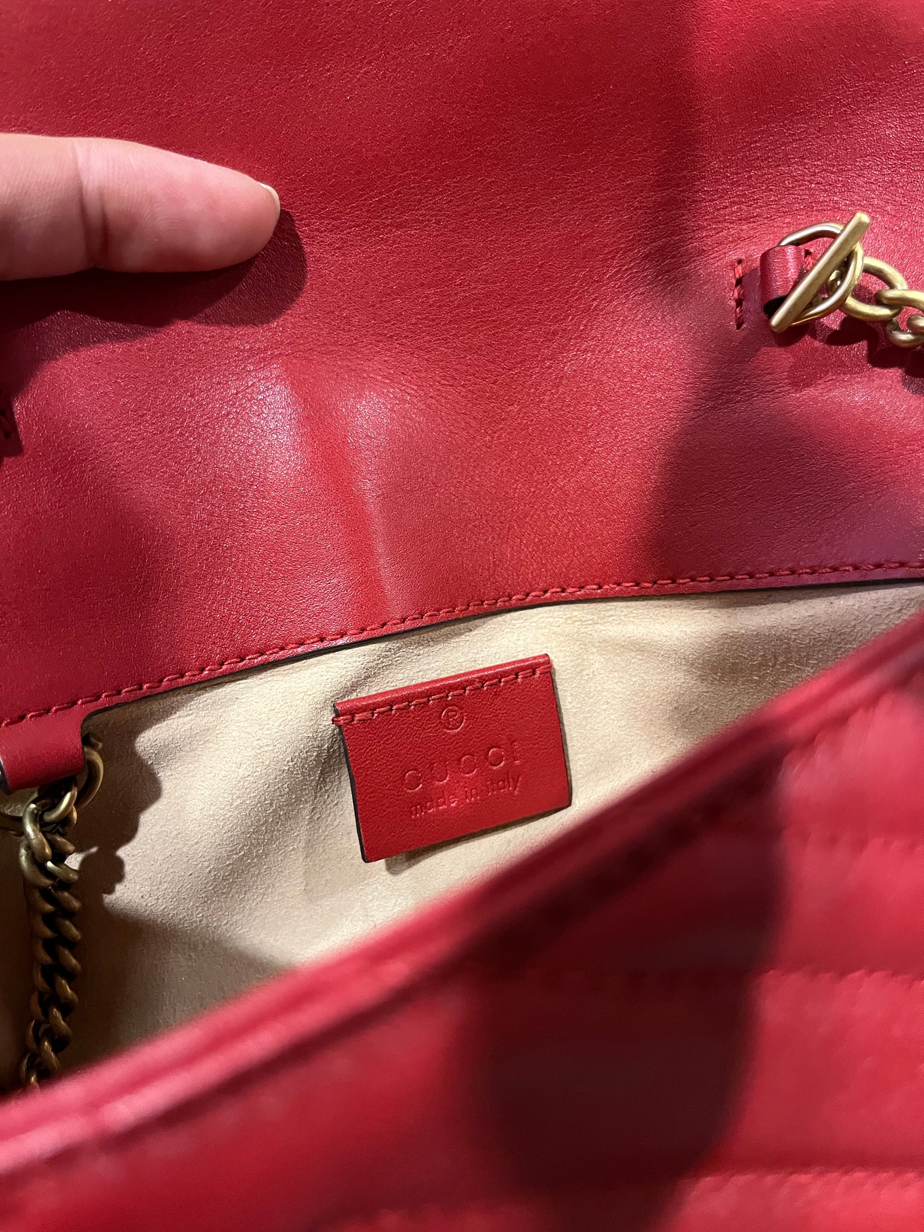 GUCCI Red Matelasse Leather Super Mini Marmont Crossbody Bag - The Purse  Ladies