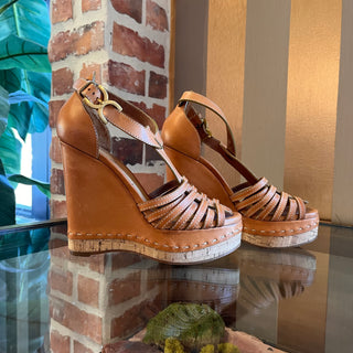 CHLOE Beige Leather Strappy Wedges SZ 38 (US 8)