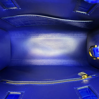 BURBERRY Frances Mini Knight Blue Croc Embossed Leather Tote Bag